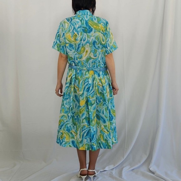 70s Deadstock Carol Brent‎ Blue, Green, and Yellow Day Dress - Picture 4 of 7